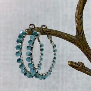 Blue Beaded Hoop Earrings